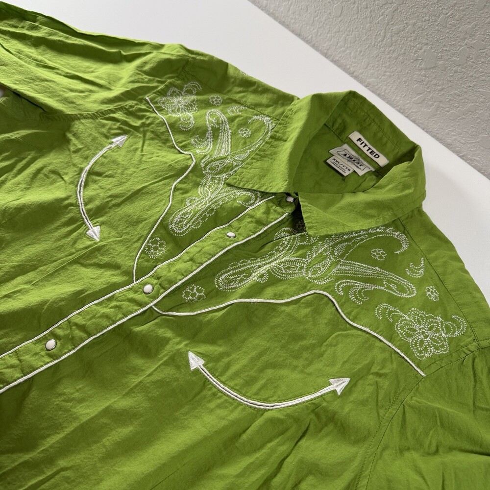 Ariat Men XXL Green Pearl Snap Western Shirt Embroidered Paisley Yoke LongSleeve